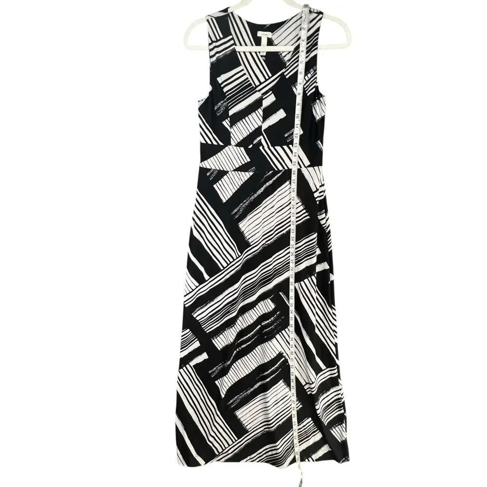Soma Maxi Dress Womens S Black White Geometric Striped Empire Waist Soft Comfort